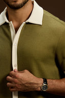 Altiero Contrast Knit Button short sleeve shirt