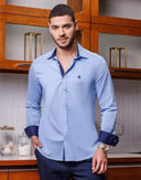 Misty Elegance Long Sleeve Shirt with Nautical Blue Detail  - Slim Fit