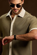 Altiero Contrast Knit Button short sleeve shirt