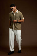 Altiero Contrast Knit Button short sleeve shirt