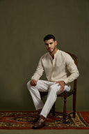 Linea Texture Band-Collar Shirt