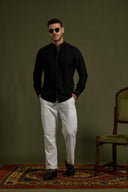 Linea Texture Band-Collar Shirt