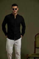 Linea Texture Band-Collar Shirt