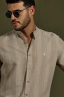 Linea Texture Band-Collar Shirt